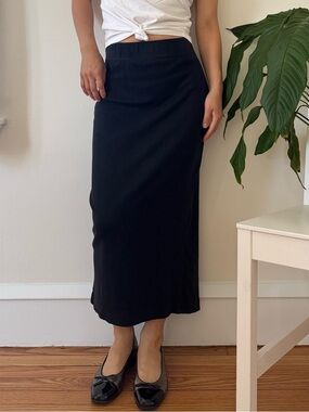Vintage Mexx 100% Cotton Pull On Elastic Waistband Black Column Skirt Size M